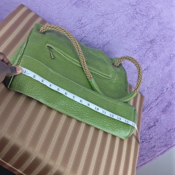 496cad PLINIO VISONA Italian Leather Tote with Fisherman handle in GREEN avocado - Picture 10 of 15